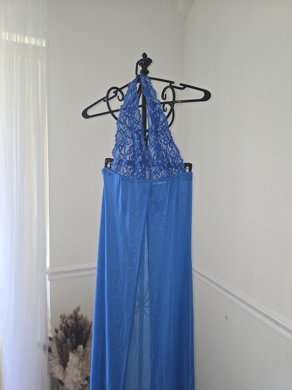 Frederick's of Hollywood Blue Lace Halter Chemise